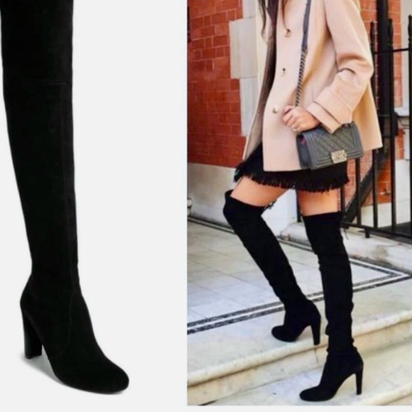 Stuart Weitzman Black Suede thigh high boots with tie size 6.5 - Picture 5 of 15